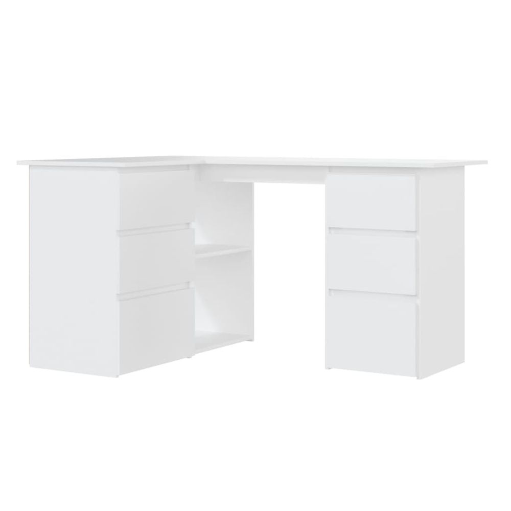 Vidaxl Rohový stôl, biely 145x100x76 cm, drevotrieska